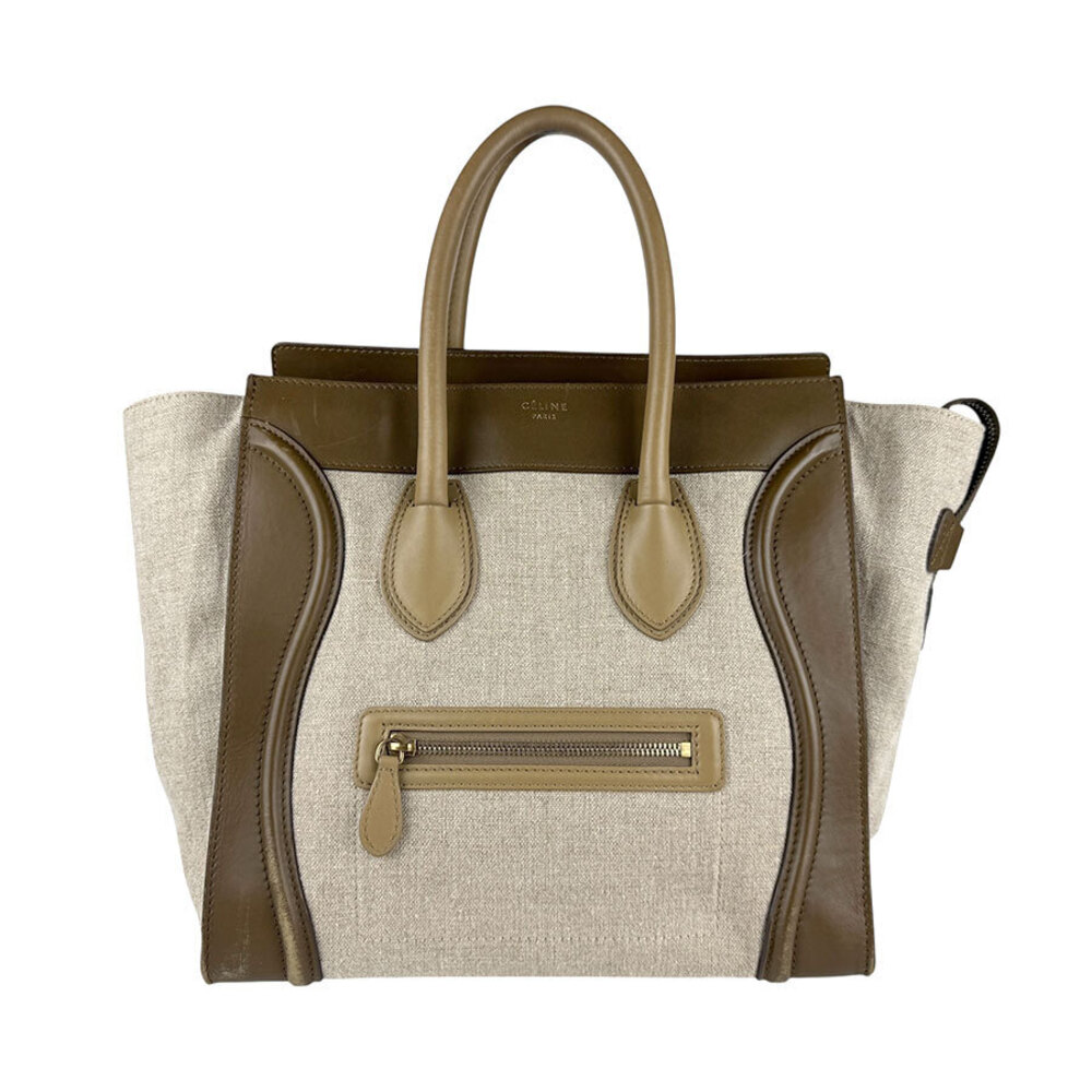 Celine Leather Canvas Handbag Luggage Beige Tan Brown Shopper - Picture 2 of 4